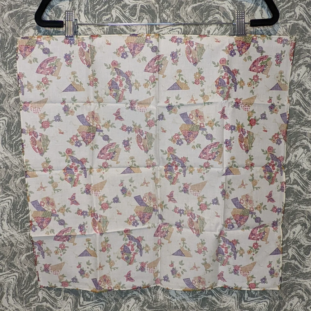 NWOT Vintage Japanese Handkerchief - Fans, Butterflies & Flowers